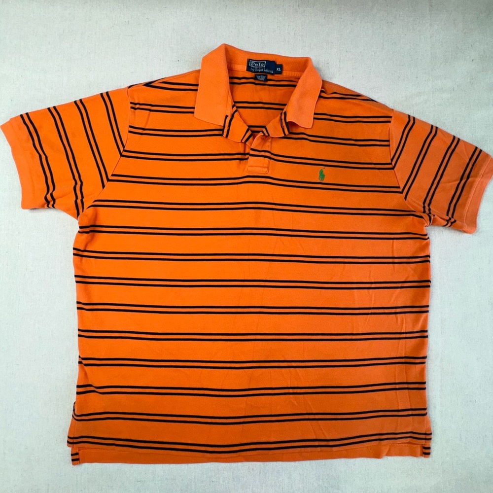 Polo by Ralph Lauren Vibrant Orange Striped Polo XL